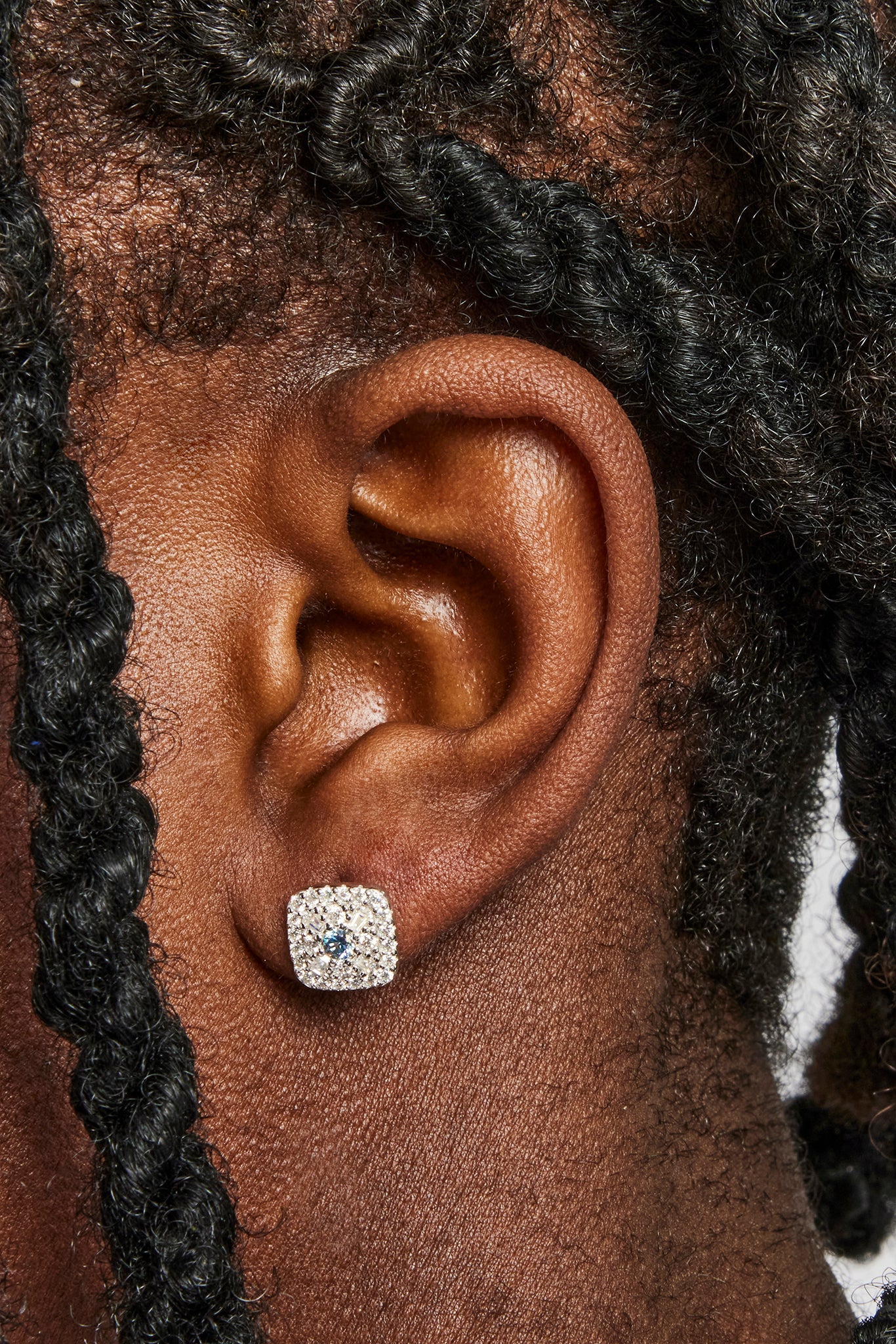 Moissanite Blue Baguette Centre Square Stud Earrings - 10mm